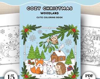 Cozy Woodland Christmas Coloring Pages | Printable Kawaii Winter Animals, Forest Holiday Scenes (PDF + PNG)