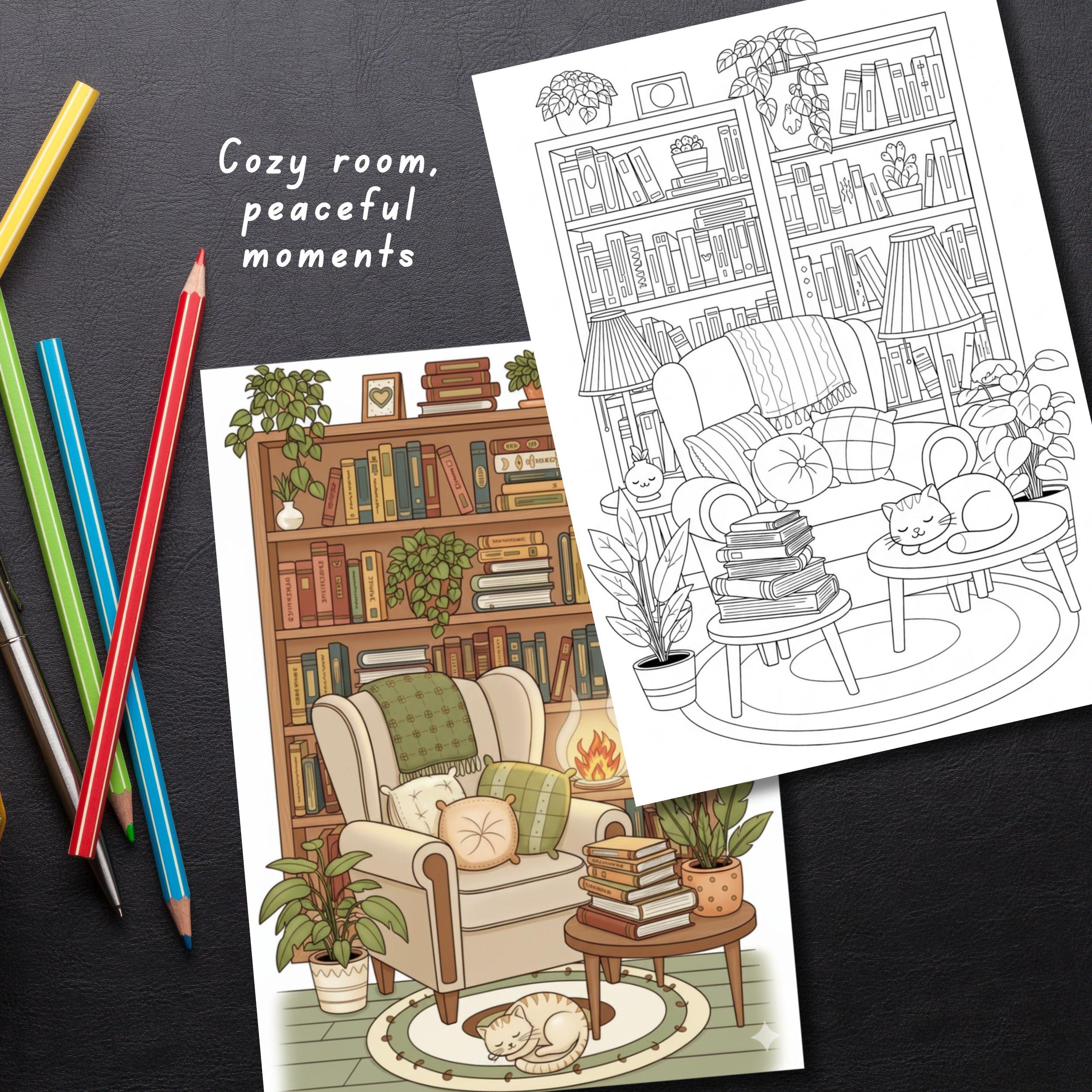 Cozy Reading Nook Coloring Pages for Book Lovers: 15 Relaxing Home ...
