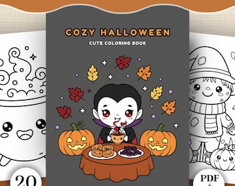 Páginas para colorear de Halloween fáciles e imprimibles: un libro para colorear kawaii, lindo y espeluznante para niños y adultos, ideal para divertirse y relajarse.