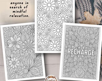 Floral Patterns Coloring Book Printable | Adult & Teen Color Pages PDF for Relaxation | Digital Download