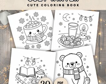 Winter Easy Coloring Book Printable (Digital Download): 20 Cozy Holiday Moments & Cute Designs for Adults and Teens, Perfect for Relaxation