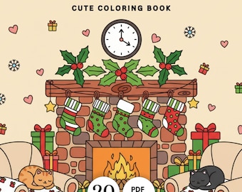 Cozy Christmas Coloring Book | 20 Pages Holiday Set | Easy & Simple Kawaii Coloring Sheets for Relaxing Moments | Digital Download PDF PNG