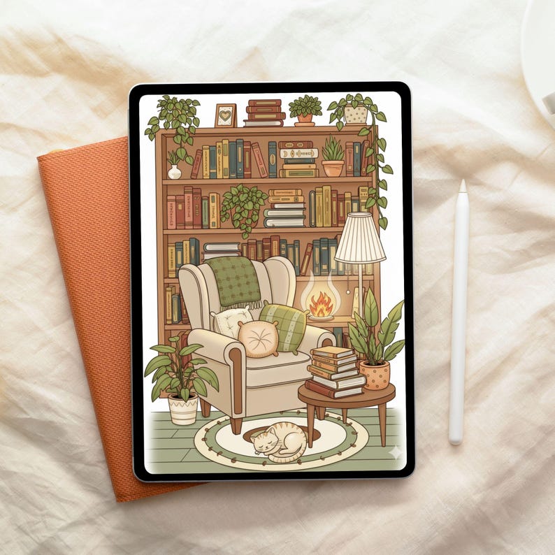 Cozy Reading Nook Coloring Pages for Book Lovers: 15 Relaxing Home ...