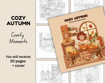 Cozy Autumn Coloring Pages - Girl Moments - Printable Relaxation Book PDF & PNG Digital Download
