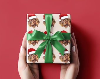 Wirehaired Pointing Griffon Santa Hat Gift Wrap, Wrapping Papers, Dog Lover Christmas Paper, Holiday Present, Festive Packaging, Seasonal