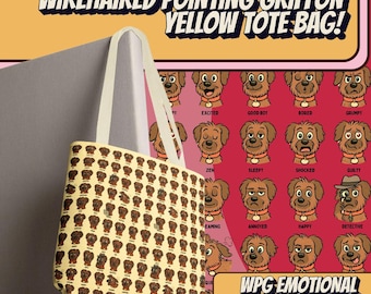 Borsa tote WPG, borsa tote con stampa di cane Griffone a pelo duro, colore giallo burro, borsa tote con divertenti cartoni animati, regalo per gli amanti dei cani Griffone Korthals
