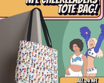 NFL Cheerleaders Hand Drawn Cartoon - Tote Bag - Sports Fan Gift, Cheer Squad Accessories, Game Day Purse, Football Team Apparel, NFL GEAR