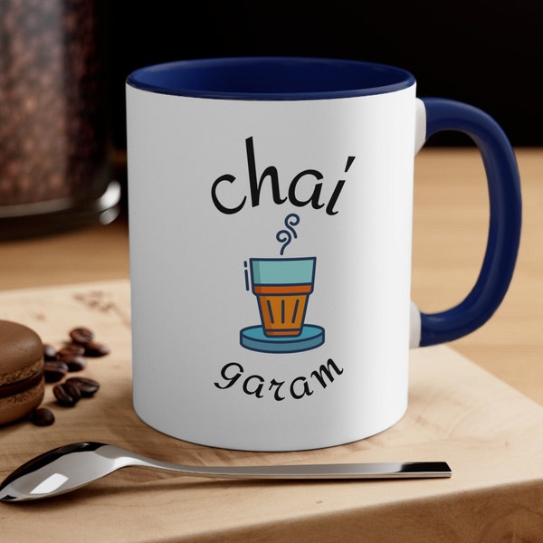 Chai Garam Indian Style Accent Mug Colorful Desi Tea Cup For Family Friends Coworkers Nostalgic Design and Writing