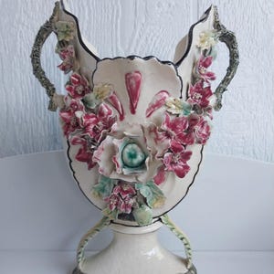 Signed Antique French Barbotine Majolica Floral Art Nouveau Vase - Stunning Gift for Her!