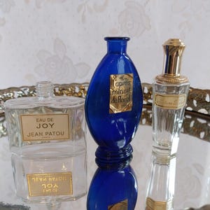 Lot of Three French Vintage Perfume Bottles - Eau de Joy Jean Patou, Madame Rochas, L&#39;Apres Minuit de Florel Paris - Gift for Her