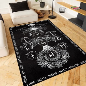 Viking Decor Rug, Valknut Norse Pagan Art, Valknut Norse Pagan Carpet, Home Decor Carpet, Area Rug, Awesome Room Rug, Black Rug