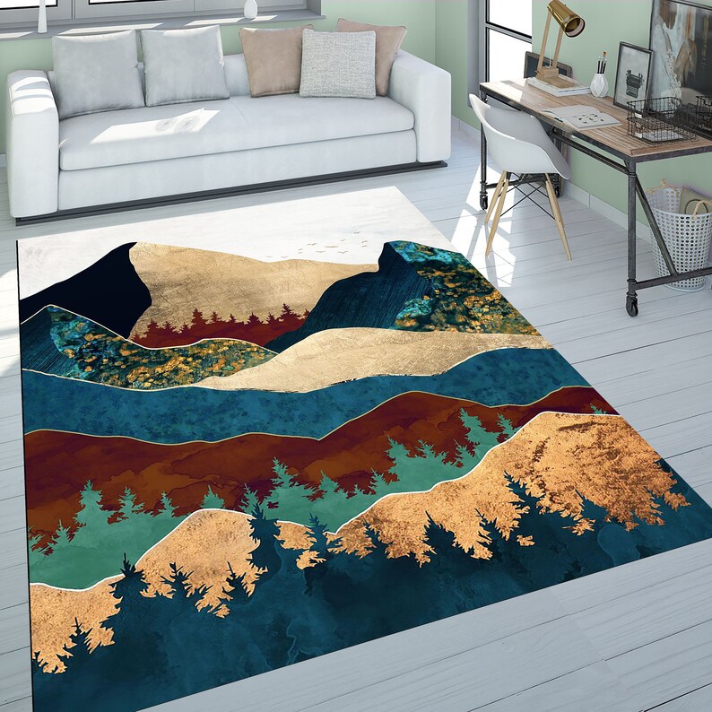 Abstract Mountain Rugs, Mountain Rugs, Contemporary Rugs, Landscape Rugs, Classic Rug, Colorful Rug, Round Rug, Office Rug, Popular Rug, image 4