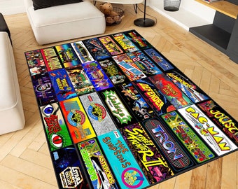 Alfombra de juegos retro, alfombra de juegos, alfombra de juegos, alfombra colorida, alfombra de sala de juegos, decoración de juegos, alfombra personalizada, juegos retro, alfombra de juegos arcade, alfombra de área, regalos de juegos