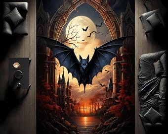 Gothic Rug For Goth Room Decor, Bat Rug For Witchy Room Decor, Dark Academia Rug For Dark Cottagecore Decor, Black Rug, Victorian Goth Decor