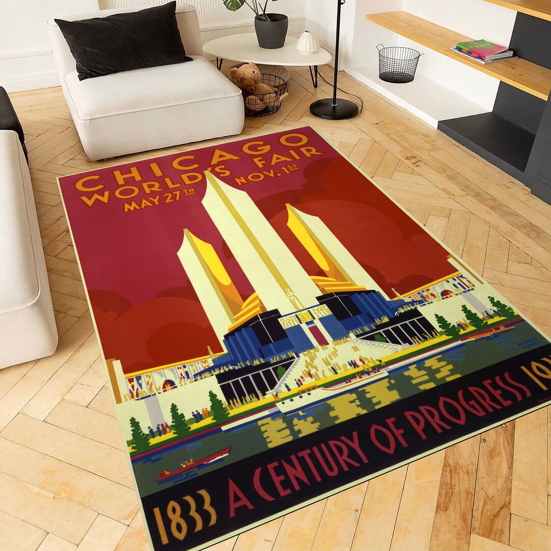 Chicago Themed Rug / Red Area Rug / Chicago City Rug / Red and Yellow ...