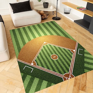 Baseball Court Rug, Baseball Area Rug, Team Baseball Gifts, Boys Kids Bedroom Rugs Sports, Home Decor Carpet Non-Slip Floor Mat
