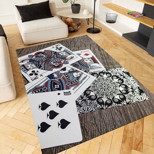 Tappeto con carte da gioco, tappeto per la casa, tappeto con carte da gioco, tappeto, tappeto a tema, tappeti moderni, tappeto per cameretta, tappeto 4x6, tappeto concettuale, tappeto da gioco