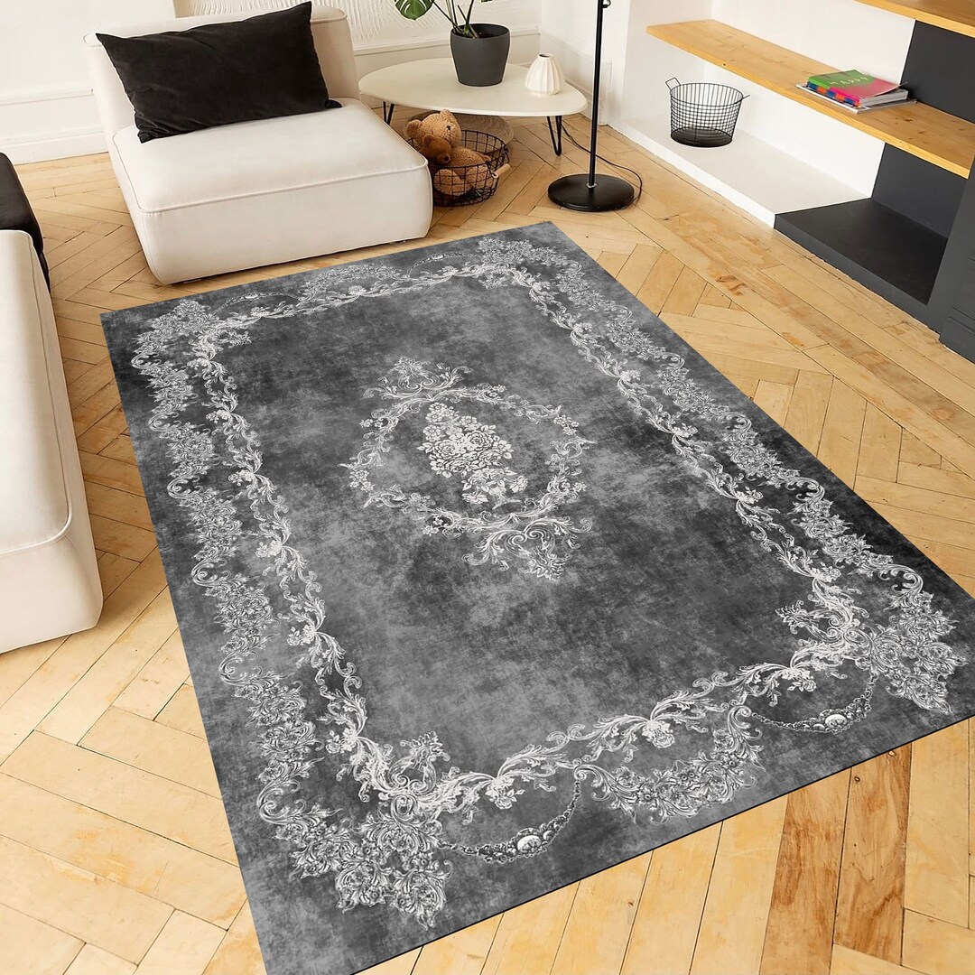Siyah Rug Turkish Vintage Black Rug Kilim; Stain and Dust Resistant Black Carpet ...