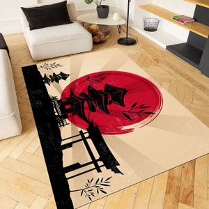 Tappeto giapponese, tappeto di design, tappeto per bambine, tappeto da gioco per bambine, tappeto moderno, tappeto decorativo per la casa, tappeto rosso, tappeto per il soggiorno, tappeto decorativo, tappeto a tema giapponese immagine 1