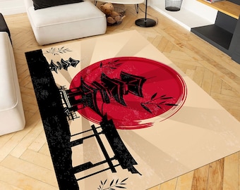 Japan Rug, Designer Rug, Girls Rug, Girls Play Mat, Moder Rug, Home Decor Rug, Red Carpet, Home Living Room Rug, Decor Rug,Japan Themed Rug