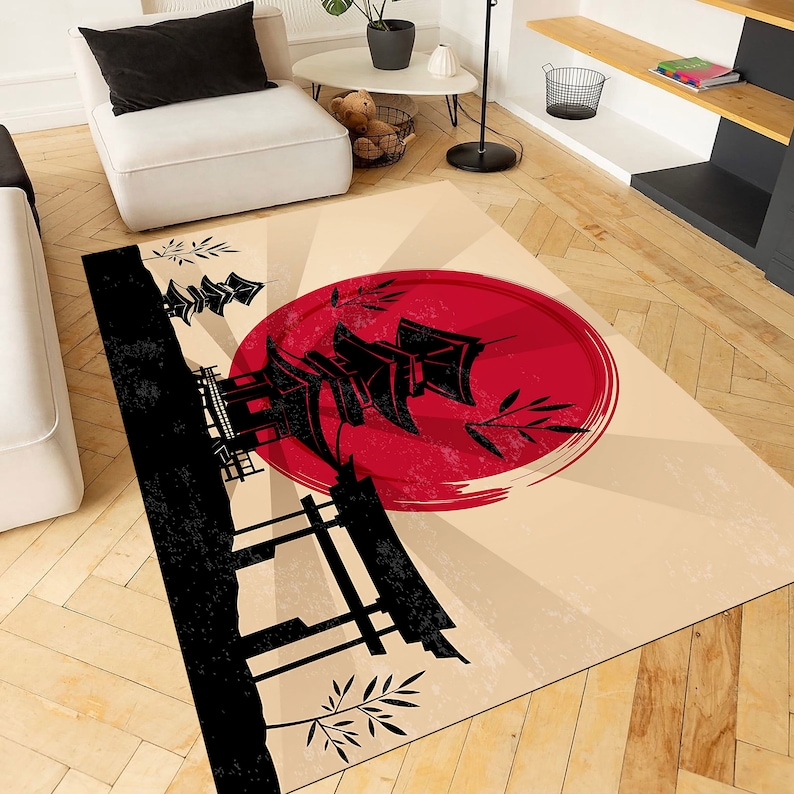 Tappeto giapponese, tappeto di design, tappeto per bambine, tappeto da gioco per bambine, tappeto moderno, tappeto decorativo per la casa, tappeto rosso, tappeto per il soggiorno, tappeto decorativo, tappeto a tema giapponese immagine 1