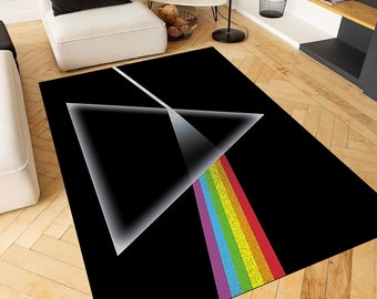 Lado Oscuro, Alfombra Lado Oscuro, Lado Oscuro de la Luna, Alfombra para Sala, Alfombra Floyd, Alfombra Arcoíris, Alfombra Fantástica, Regalo para Músico, Alfombra Musical Moderna