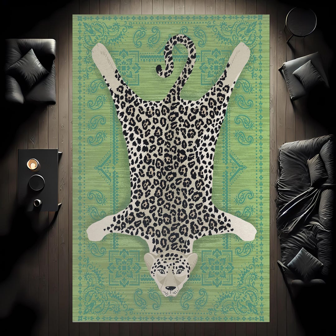 Leopard Rug|green Area Carpet|wild Animal Rug|washable Area Rug|non ...