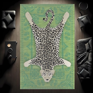 Leopard Rug|Green Area Carpet|Wild Animal Rug|Washable Area Rug|Non-slip Rugs|Kitchen Rug|Leopard Themed Rug|Housewarming Gift| Modern Rug