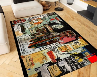Jean Michel Basquiat, arte del graffiti, arte callejero, estampado de alfombra Basquiat, arte de alfombra callejera, Jean-Michel Basquiat, alfombra Jean Michel, estampado de alfombra famosa