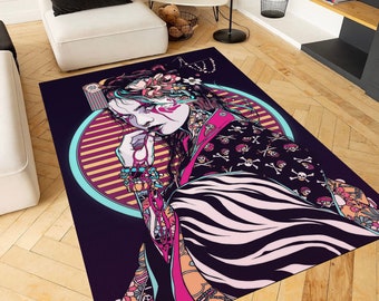 Japanese Girl,Samurai Rug,Japanese Culture Rugs,Japanese Sun,Anime Rug,Home Decor Rug,Game Rug,Themed Rug,Girls Room Rug,Dijital Art Rugs