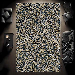 William Morris Non-Slip Rug|Bohemian Rugs|Washable Rectangle Rug|Housewarming Gift|Green Deco Rug|Living Room Rug|Morris Style Area Rug