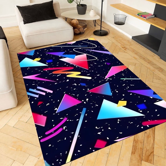 Retro Arcade Carpet, Colorful Trippy Area Rug, 80s 90s Accent