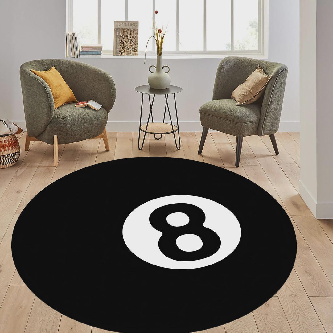 Billiard Ball Rug, 8 Ball Rug, Round Rug, Billiard Ball Rug, Living ...