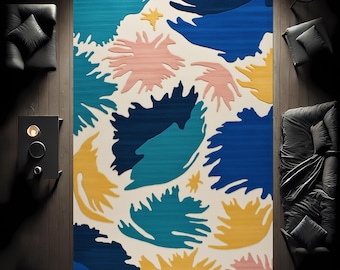 Abstract Colorful Rug, Bohemian Rug, Mid Century Modern Rug, Abstract Shapes Rug, Colorful Rug, Geometric Rug, Contemporary Rug,