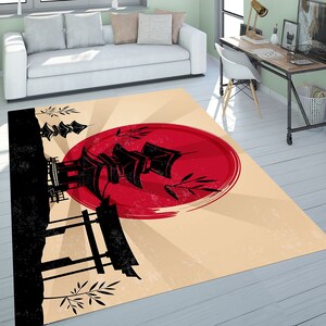Tappeto giapponese, tappeto di design, tappeto per bambine, tappeto da gioco per bambine, tappeto moderno, tappeto decorativo per la casa, tappeto rosso, tappeto per il soggiorno, tappeto decorativo, tappeto a tema giapponese immagine 3