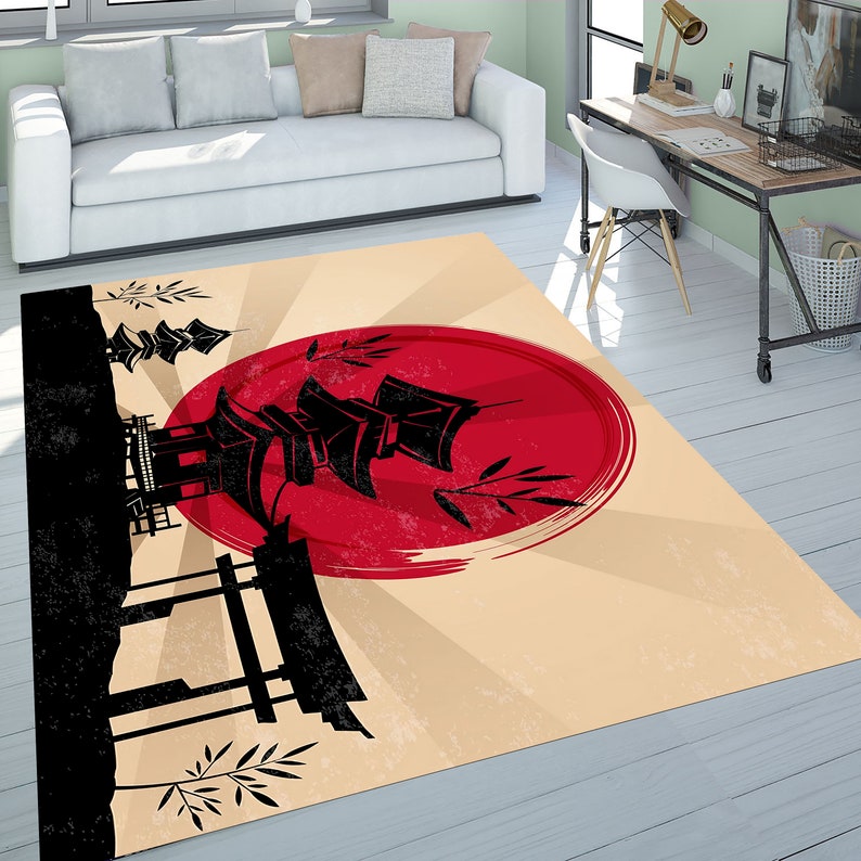 Tappeto giapponese, tappeto di design, tappeto per bambine, tappeto da gioco per bambine, tappeto moderno, tappeto decorativo per la casa, tappeto rosso, tappeto per il soggiorno, tappeto decorativo, tappeto a tema giapponese immagine 3