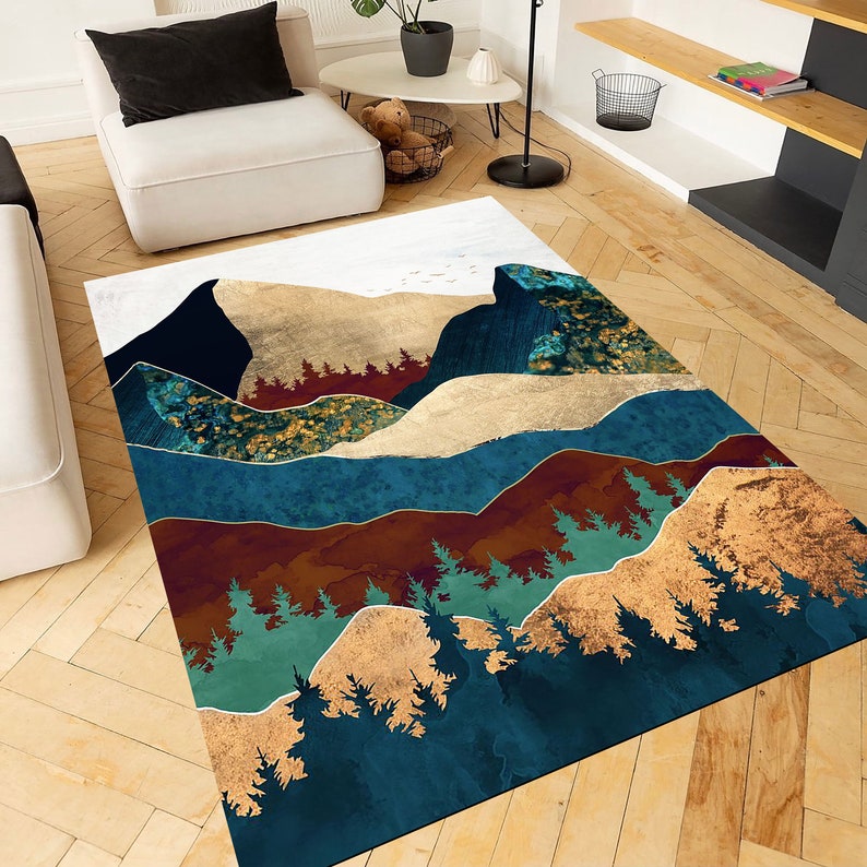 Abstract Mountain Rugs, Mountain Rugs, Contemporary Rugs, Landscape Rugs, Classic Rug, Colorful Rug, Round Rug, Office Rug, Popular Rug, image 1