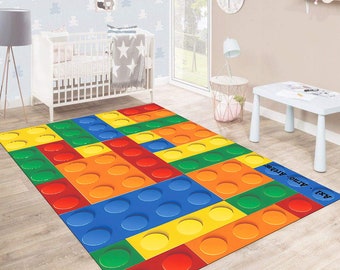 Colorful Building Blocks Rug, Colorful Rugs, Building Blocks Rug, Children Rug, Thick Rug, Non-Slip Carpet, Personalized Rug, Kids Room Rug