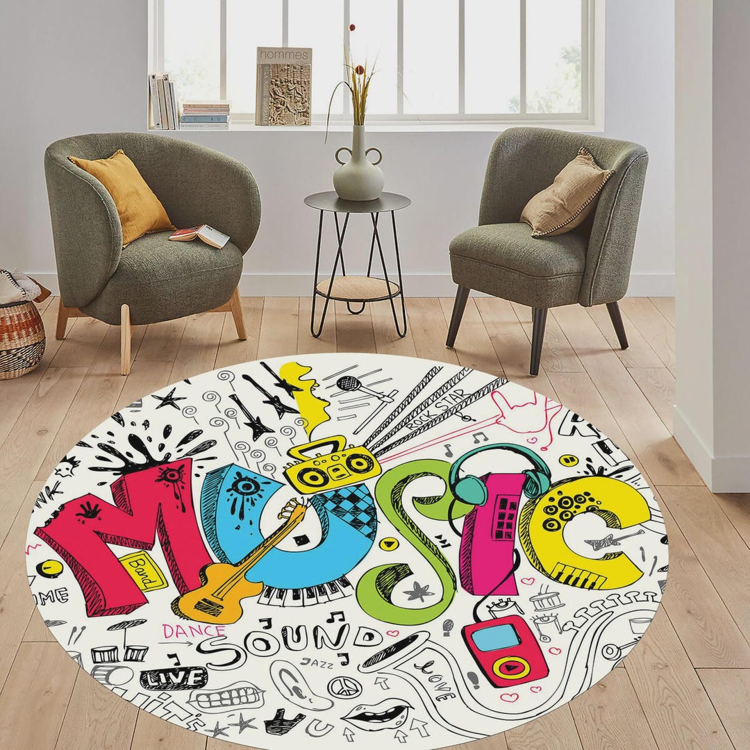 Circle Music Rug Music Round Rug, Colorful Sound and Dance Rug, Musical Circle Carpet ...
