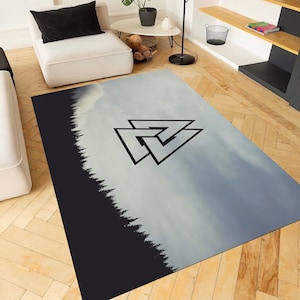 Viking Design Magical Rug / Vivid Color Printed Carpet / Machine Washable Rug / Norse Mythology / Viking Decor Rug / Valknut Norse Pagan Art