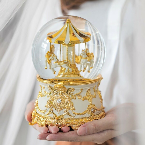 Carousel Crystal Ball Music Box: Rotating Musical Snow Globe