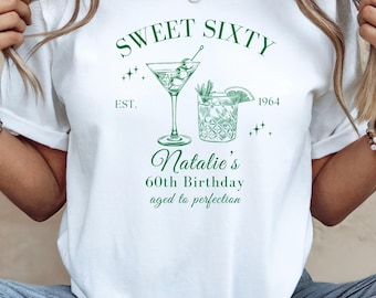 Camiseta personalizada de cumpleaños "Sweet Sixty", "Envejecido a la perfección 60", "Camiseta de cumpleaños número 60", "Camiseta personalizada para fiesta de cumpleaños", "Camiseta de celebración de 60"