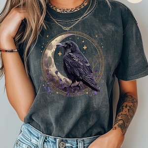 Maglietta Whimsigoth Raven, Maglietta Halloween, Maglietta Gothic Raven, Maglietta Crow, Maglietta Evermore, Raven Goblincore, Dark Academia, Colori personalizzati