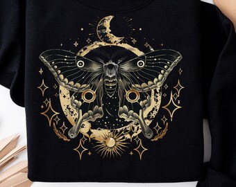 Moth Shirt, Mystical Luna Moth Tee, Celestial Butterfly Shirt, Vintage Witchy Shirt, Butterfly Lover Gift, Cottagecore Moth, Unisex Sweater