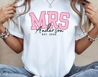 Personalized Mrs Tee, New Wife Shirt, Bride Tribe Shirt, Custom Bride to Be, New Bride Gift, Wifey Shirt, Gift for Wife, Gift for Her