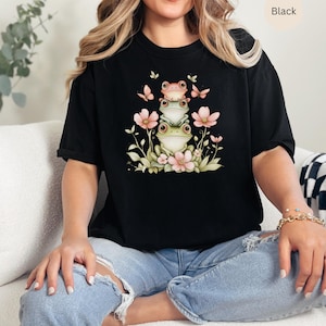 Frog Flower Unisex T-shirt, Nature Tee, Garden Lover Shirt, Botanical Graphic Shirt, Plant Print Apparel, Cottagecore, Whimsical Frog Shirt
