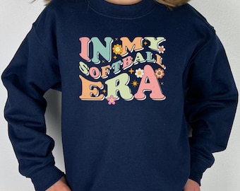In My Softball Era Girls' Sweatshirt, Sweatshirt for Girls' Softball Player, Softball Player Gift, Girls Athletic Sweatshirt, Girls Softball