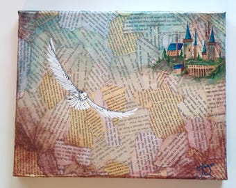 Original Acrylic Painting | Magic Castle and Snowy Owl | Hand-Painted
