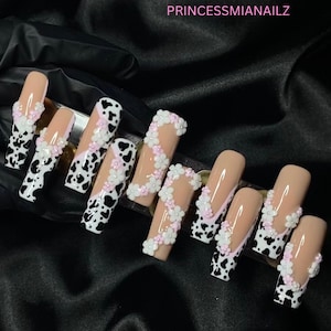 Cow Print French press ons | Summer press on nails | Handmade Press On Nails