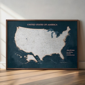 Carte des États-Unis avec punaises - Carte des États-Unis en toile avec épingles | Carte de voyage des Etats-Unis | Carte d'aventure personnalisée des États-Unis